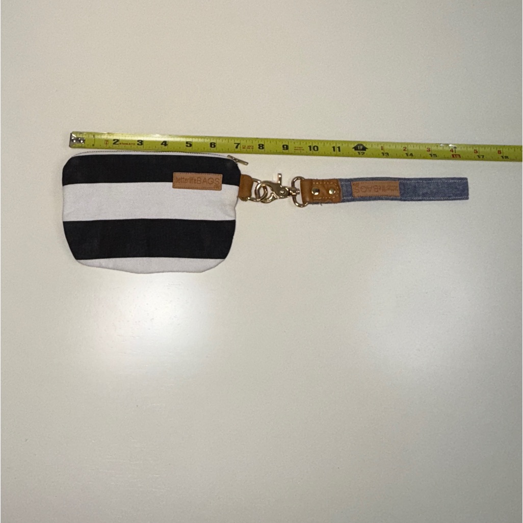 Betterlife Bags Striped Zip Pouch With A Denim Wrist Strap, Black White Blue — image 7 of 8